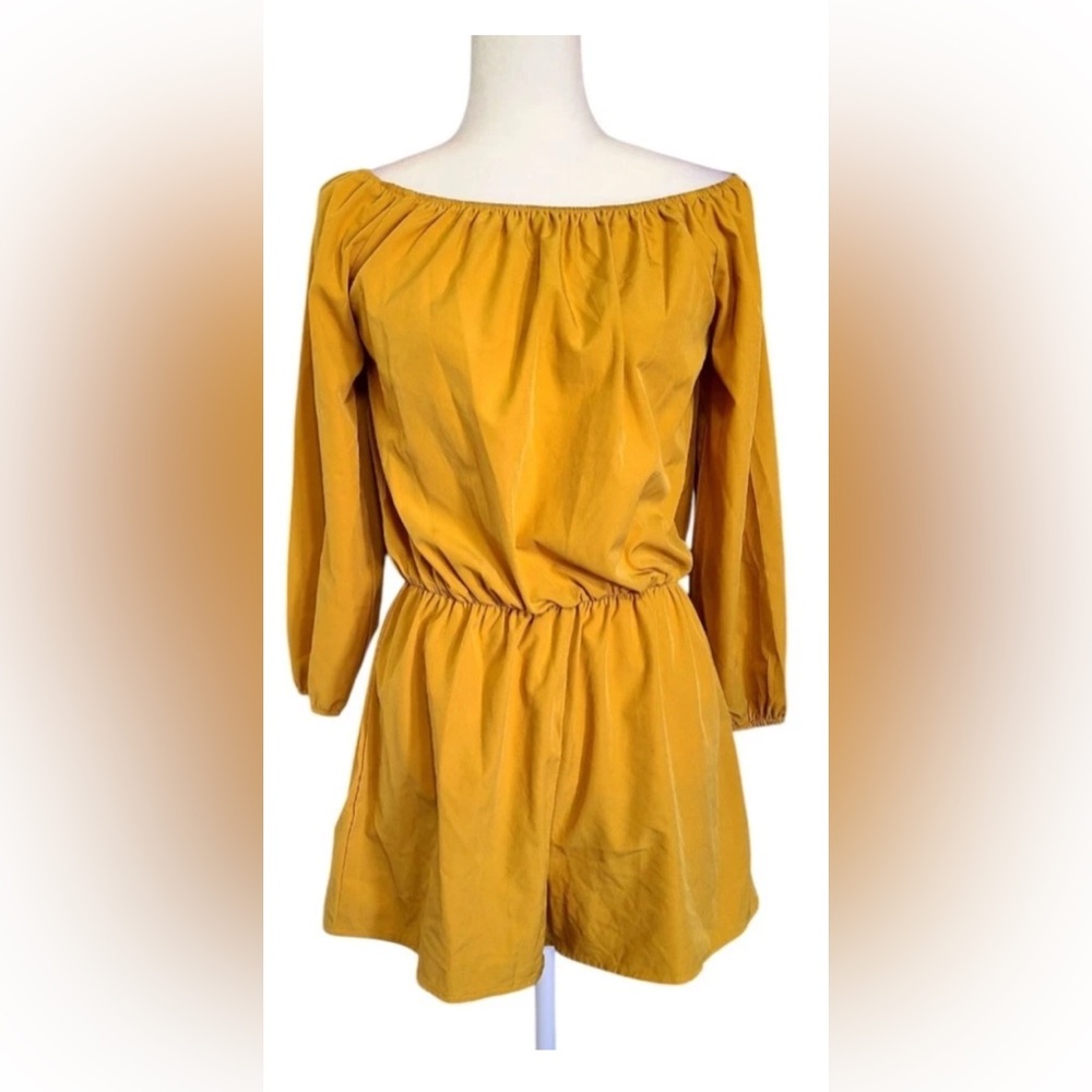 Miss Moly Solid Mustard Yellow 3/4 Sleeve Romper Short Size L Large